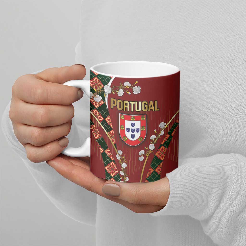 Custom Portugal Football Ceramic Mug Floral Gold Carnation Crest Pattern Gold Accents