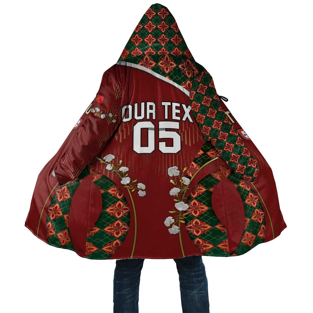 Custom Portugal Football Cloak Floral Gold Carnation Crest Pattern Gold Accents