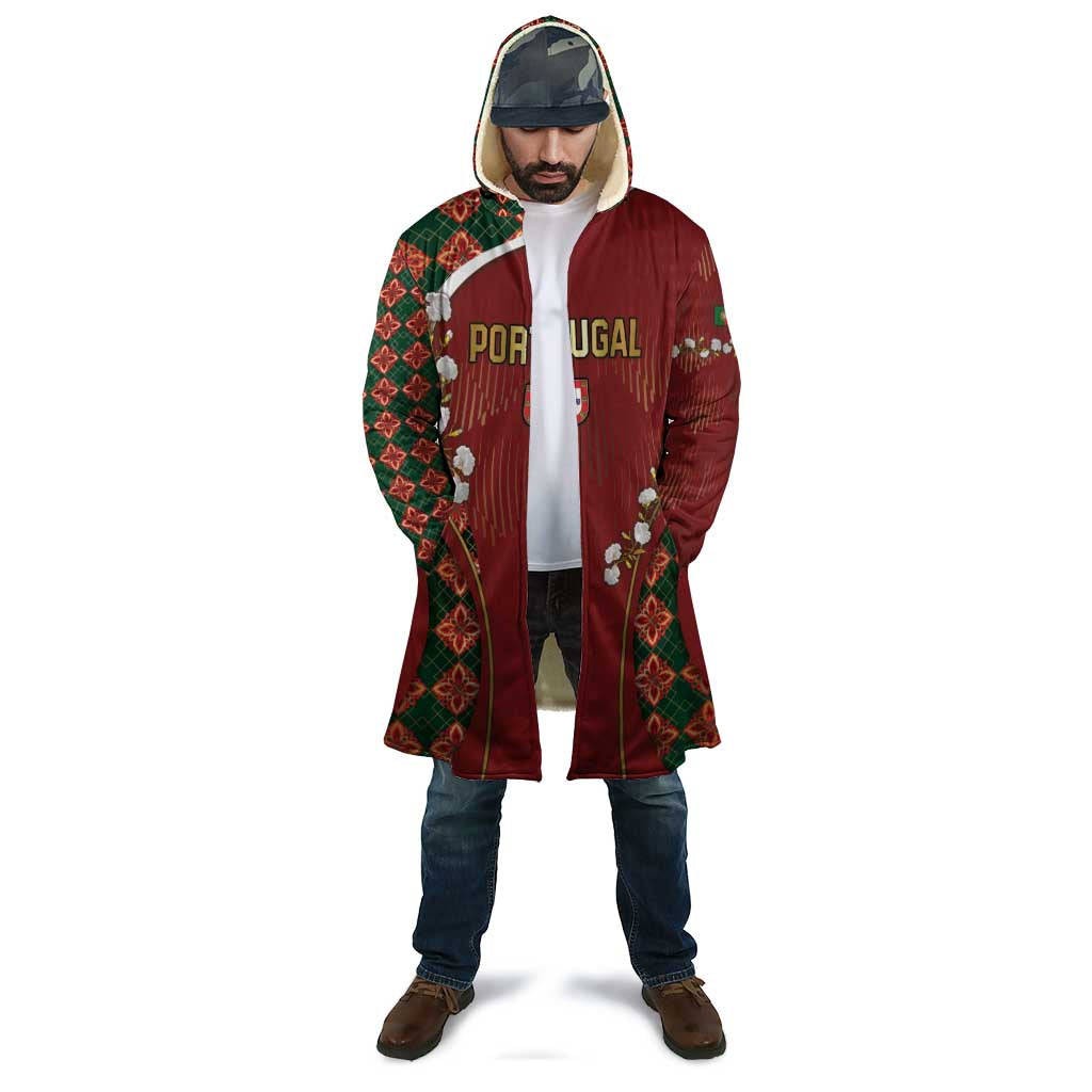 Custom Portugal Football Cloak Floral Gold Carnation Crest Pattern Gold Accents