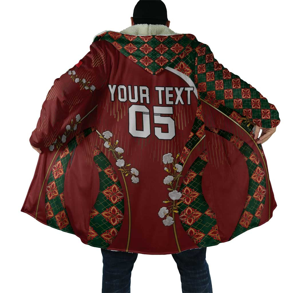 Custom Portugal Football Cloak Floral Gold Carnation Crest Pattern Gold Accents
