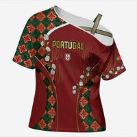 Custom Portugal Football Cross Shoulder Shirt Floral Gold Carnation Crest Pattern Gold Accents