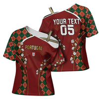 Custom Portugal Football Cross Shoulder Shirt Floral Gold Carnation Crest Pattern Gold Accents