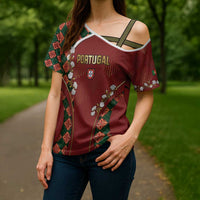 Custom Portugal Football Cross Shoulder Shirt Floral Gold Carnation Crest Pattern Gold Accents