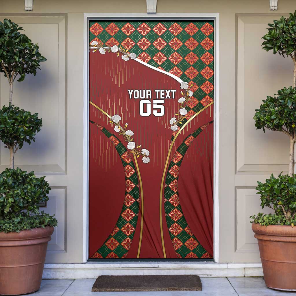 Custom Portugal Football Door Cover Floral Gold Carnation Crest Pattern Gold Accents