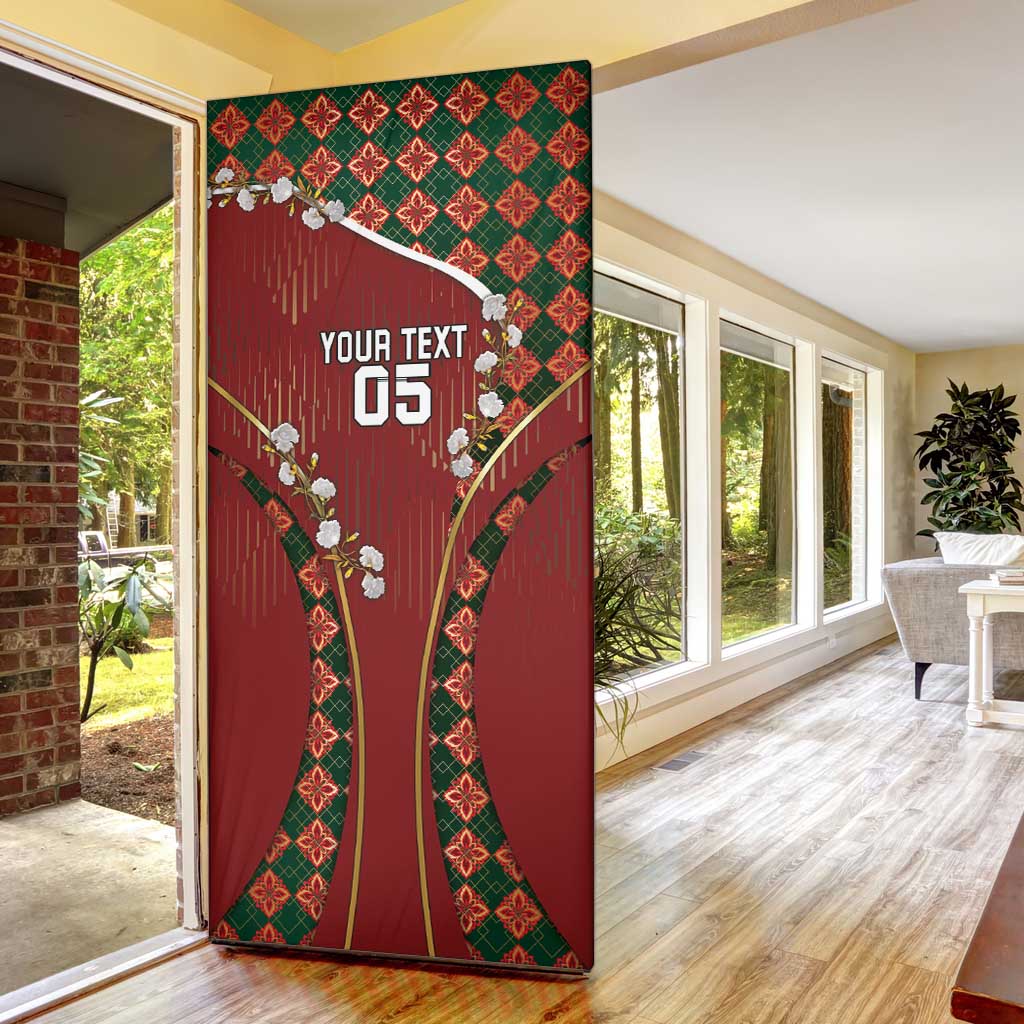 Custom Portugal Football Door Cover Floral Gold Carnation Crest Pattern Gold Accents