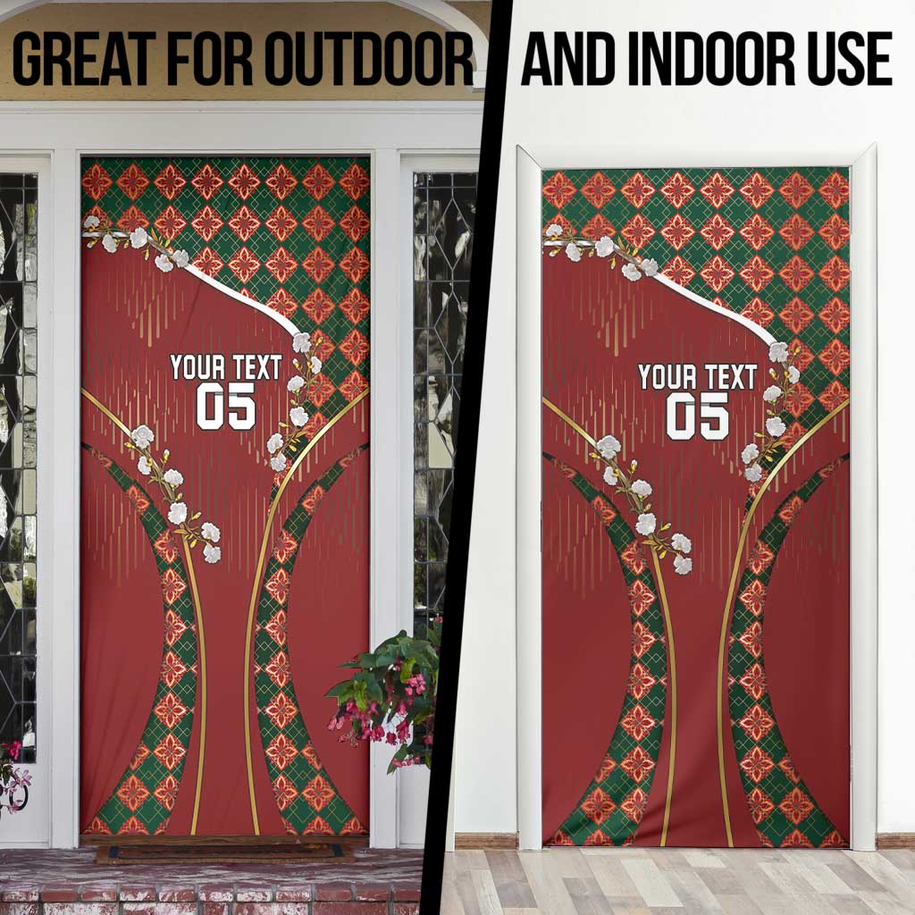 Custom Portugal Football Door Cover Floral Gold Carnation Crest Pattern Gold Accents