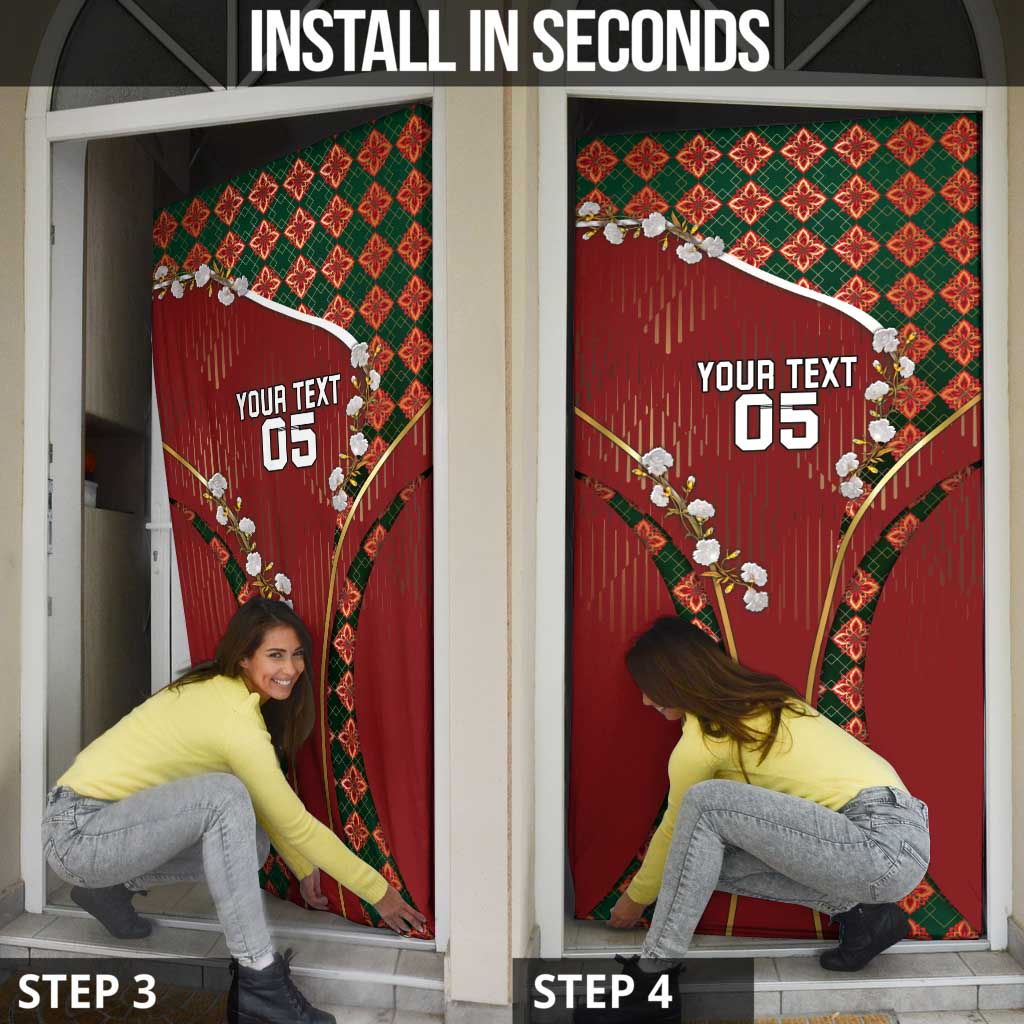 Custom Portugal Football Door Cover Floral Gold Carnation Crest Pattern Gold Accents