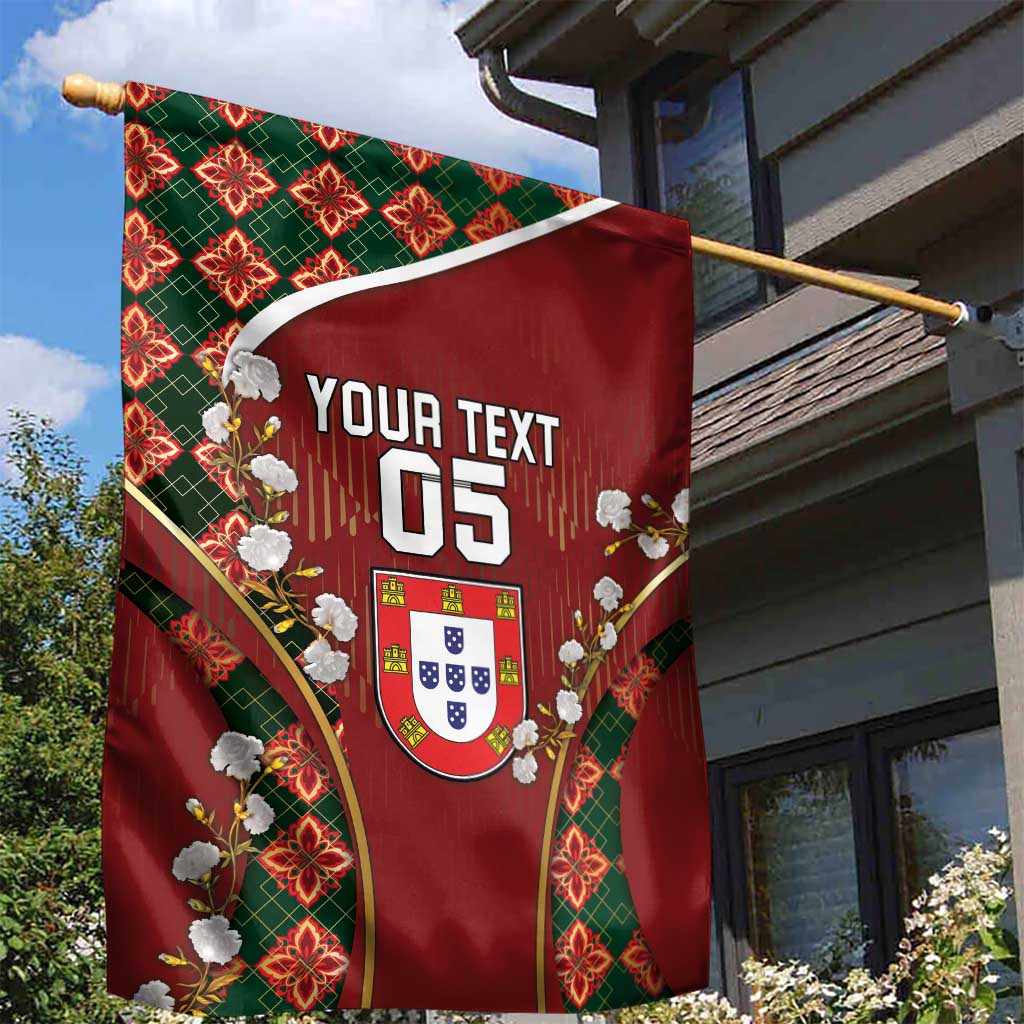 Custom Portugal Football Garden Flag Floral Gold Carnation Crest Pattern Gold Accents