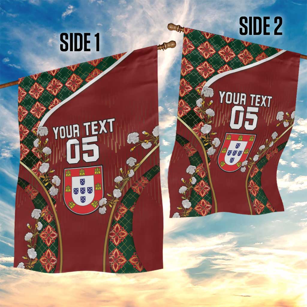Custom Portugal Football Garden Flag Floral Gold Carnation Crest Pattern Gold Accents