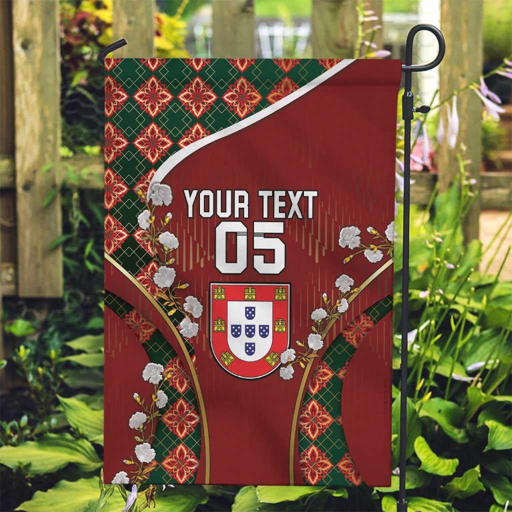 Custom Portugal Football Garden Flag Floral Gold Carnation Crest Pattern Gold Accents