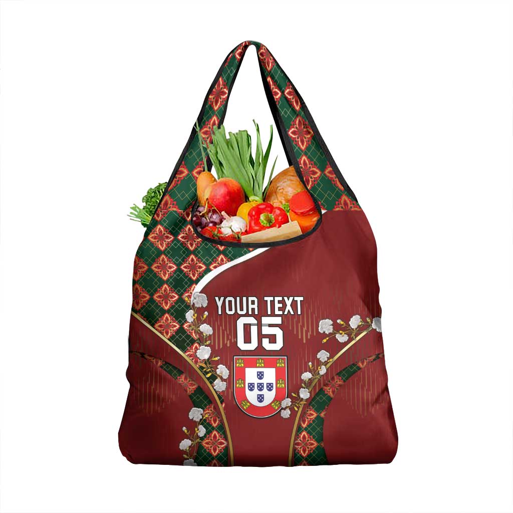 Custom Portugal Football Grocery Bag Floral Gold Carnation Crest Pattern Gold Accents