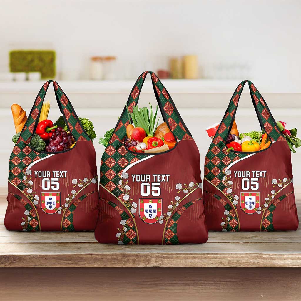Custom Portugal Football Grocery Bag Floral Gold Carnation Crest Pattern Gold Accents