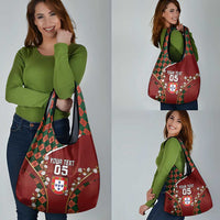 Custom Portugal Football Grocery Bag Floral Gold Carnation Crest Pattern Gold Accents
