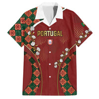 Custom Portugal Football Hawaiian Shirt Floral Gold Carnation Crest Pattern Gold Accents