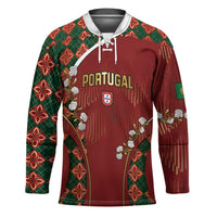 Custom Portugal Football Hockey Jersey Floral Gold Carnation Crest Pattern Gold Accents