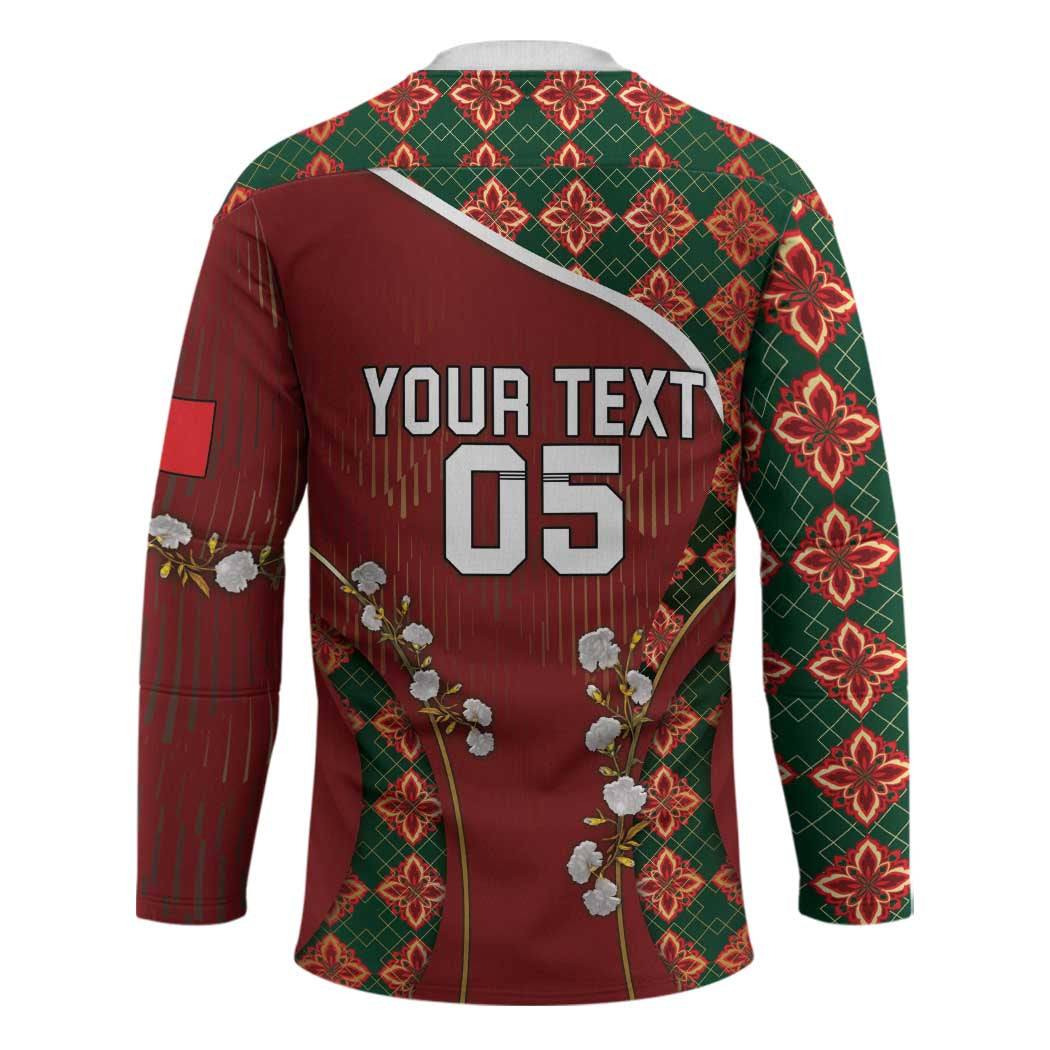 Custom Portugal Football Hockey Jersey Floral Gold Carnation Crest Pattern Gold Accents