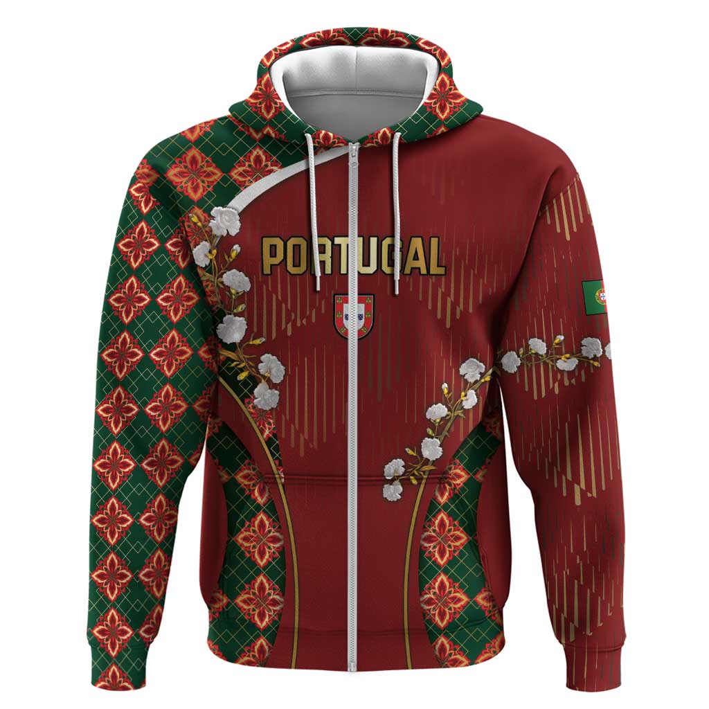 Custom Portugal Football Hoodie Floral Gold Carnation Crest Pattern Gold Accents