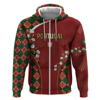 Custom Portugal Football Hoodie Floral Gold Carnation Crest Pattern Gold Accents