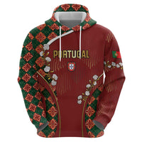 Custom Portugal Football Hoodie Floral Gold Carnation Crest Pattern Gold Accents