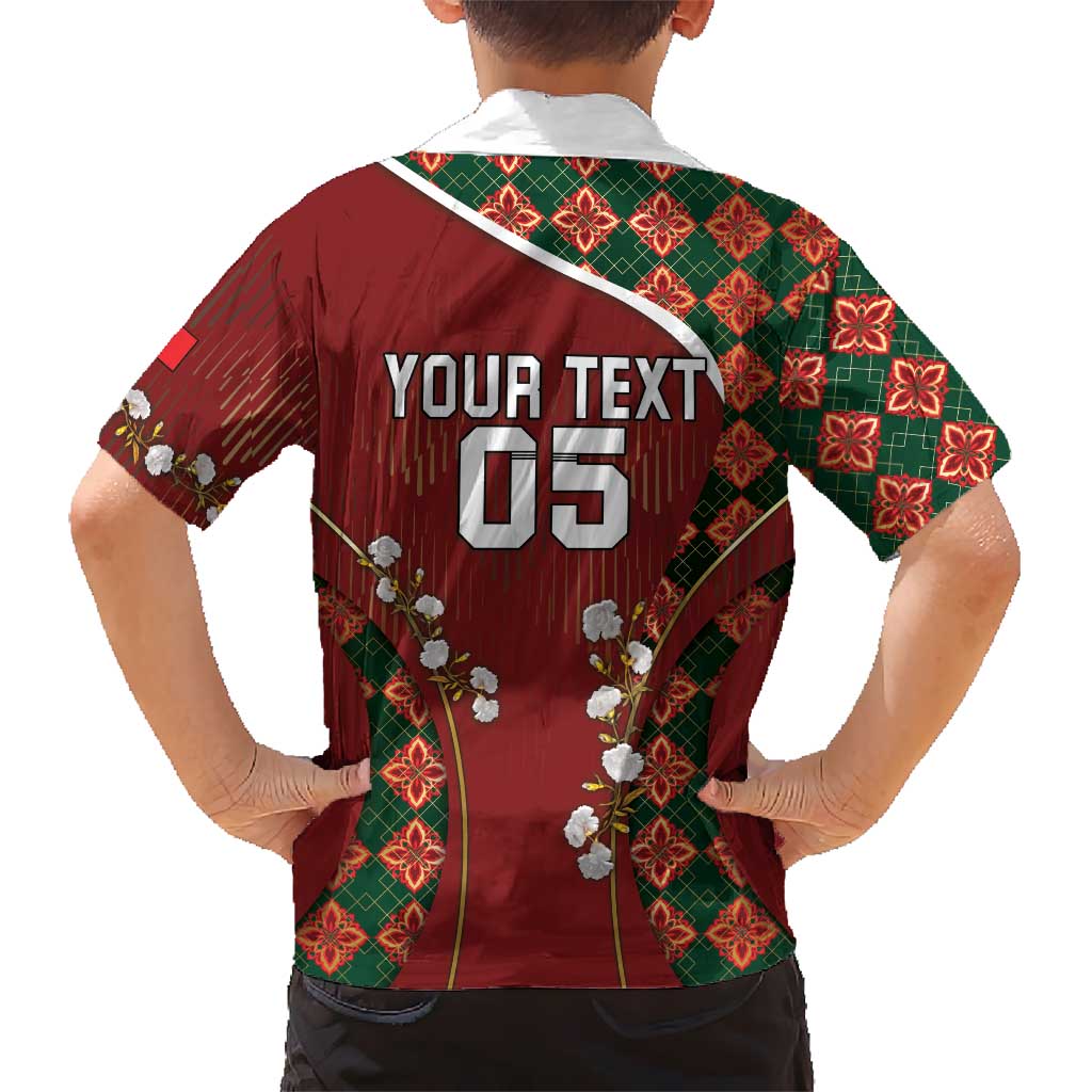 Custom Portugal Football Kid Hawaiian Shirt Floral Gold Carnation Crest Pattern Gold Accents