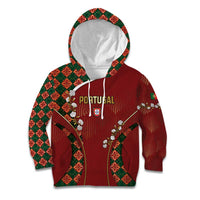 Custom Portugal Football Kid Hoodie Floral Gold Carnation Crest Pattern Gold Accents