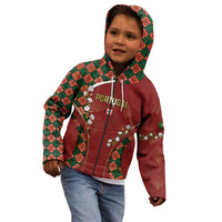 Custom Portugal Football Kid Hoodie Floral Gold Carnation Crest Pattern Gold Accents