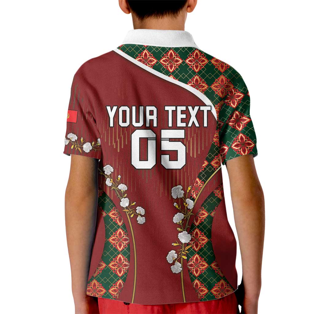 Custom Portugal Football Kid Polo Shirt Floral Gold Carnation Crest Pattern Gold Accents