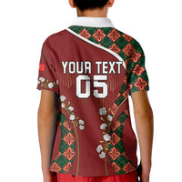 Custom Portugal Football Kid Polo Shirt Floral Gold Carnation Crest Pattern Gold Accents