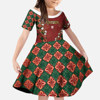 Custom Portugal Football Kid Short Sleeve Dress Floral Gold Carnation Crest Pattern Gold Accents