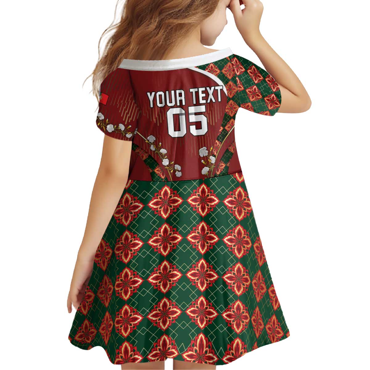 Custom Portugal Football Kid Short Sleeve Dress Floral Gold Carnation Crest Pattern Gold Accents