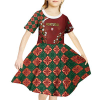 Custom Portugal Football Kid Short Sleeve Dress Floral Gold Carnation Crest Pattern Gold Accents