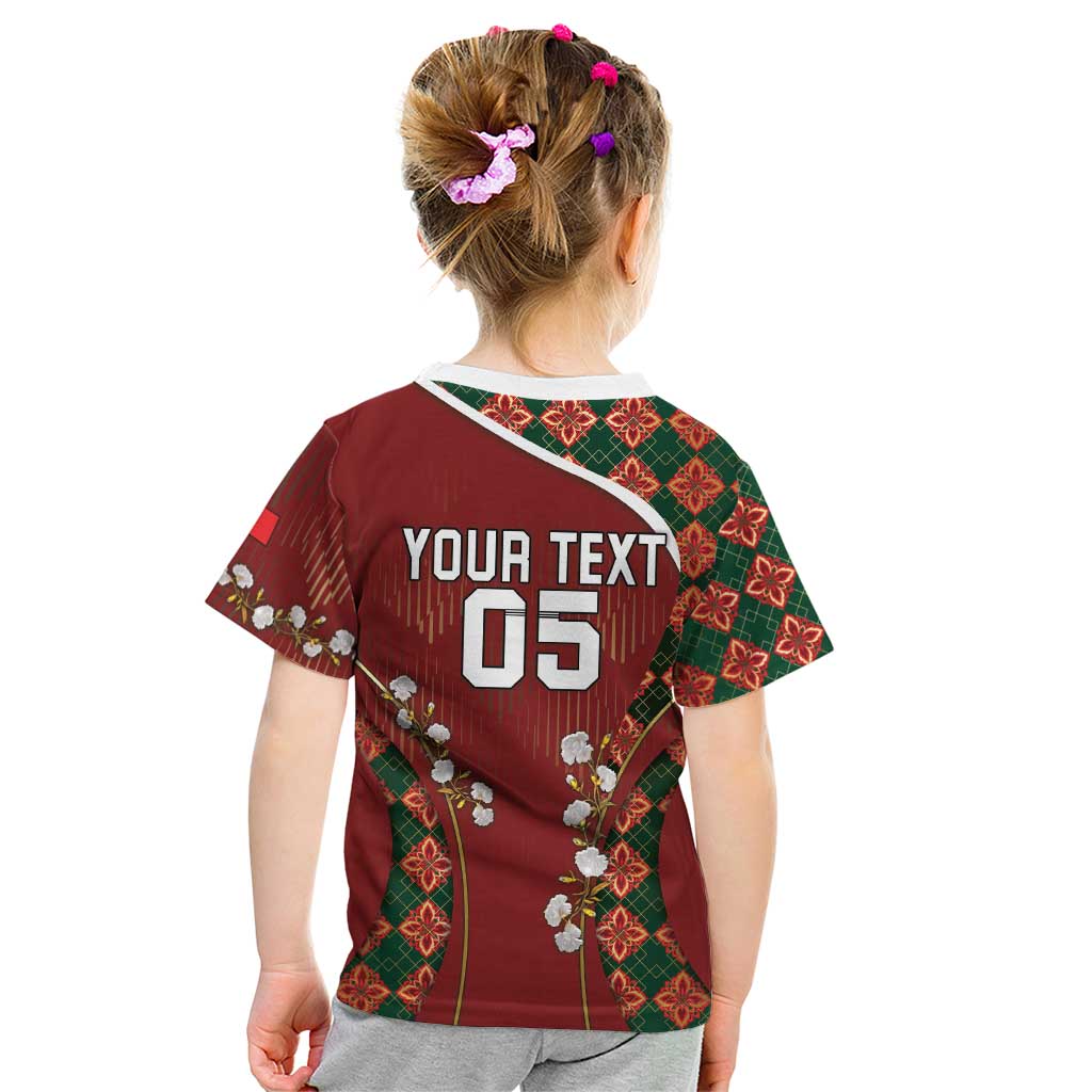 Custom Portugal Football Kid T Shirt Floral Gold Carnation Crest Pattern Gold Accents