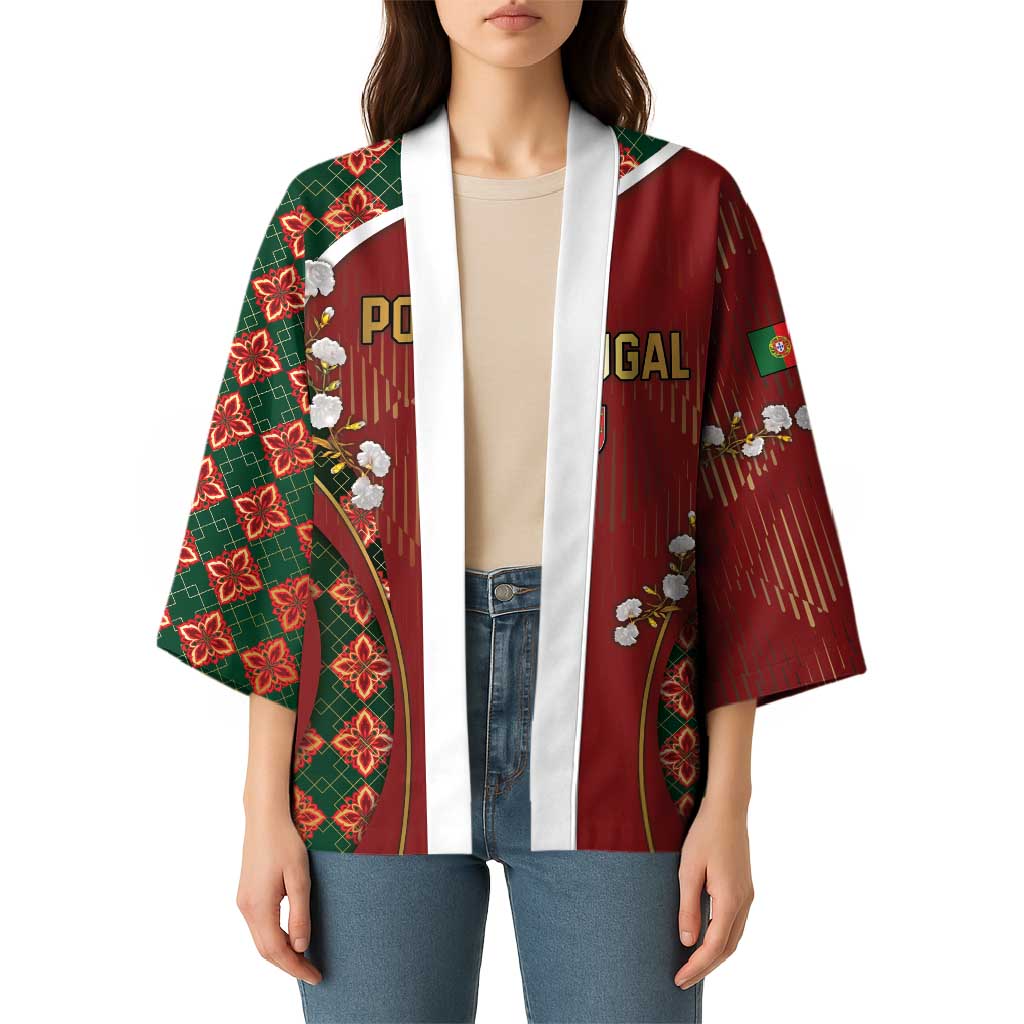 Custom Portugal Football Kimono Floral Gold Carnation Crest Pattern Gold Accents