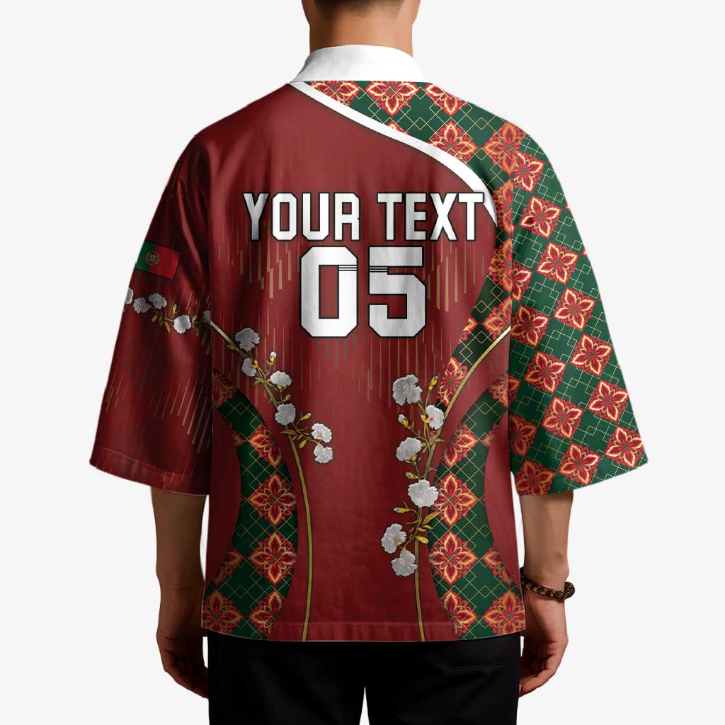 Custom Portugal Football Kimono Floral Gold Carnation Crest Pattern Gold Accents