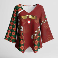 Custom Portugal Football Kimono Sleeve Blouse Floral Gold Carnation Crest Pattern Gold Accents