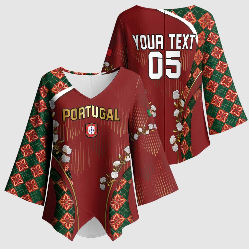 Custom Portugal Football Kimono Sleeve Blouse Floral Gold Carnation Crest Pattern Gold Accents