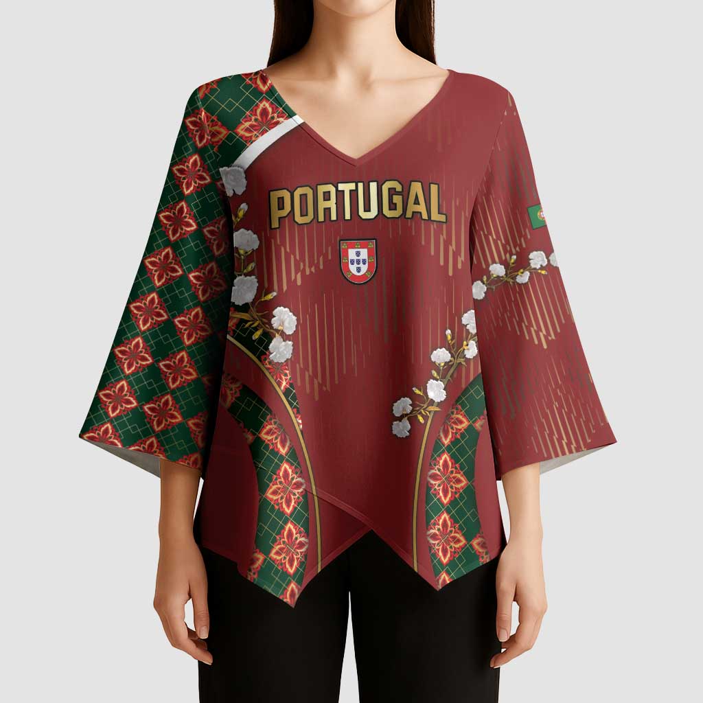 Custom Portugal Football Kimono Sleeve Blouse Floral Gold Carnation Crest Pattern Gold Accents