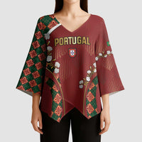 Custom Portugal Football Kimono Sleeve Blouse Floral Gold Carnation Crest Pattern Gold Accents