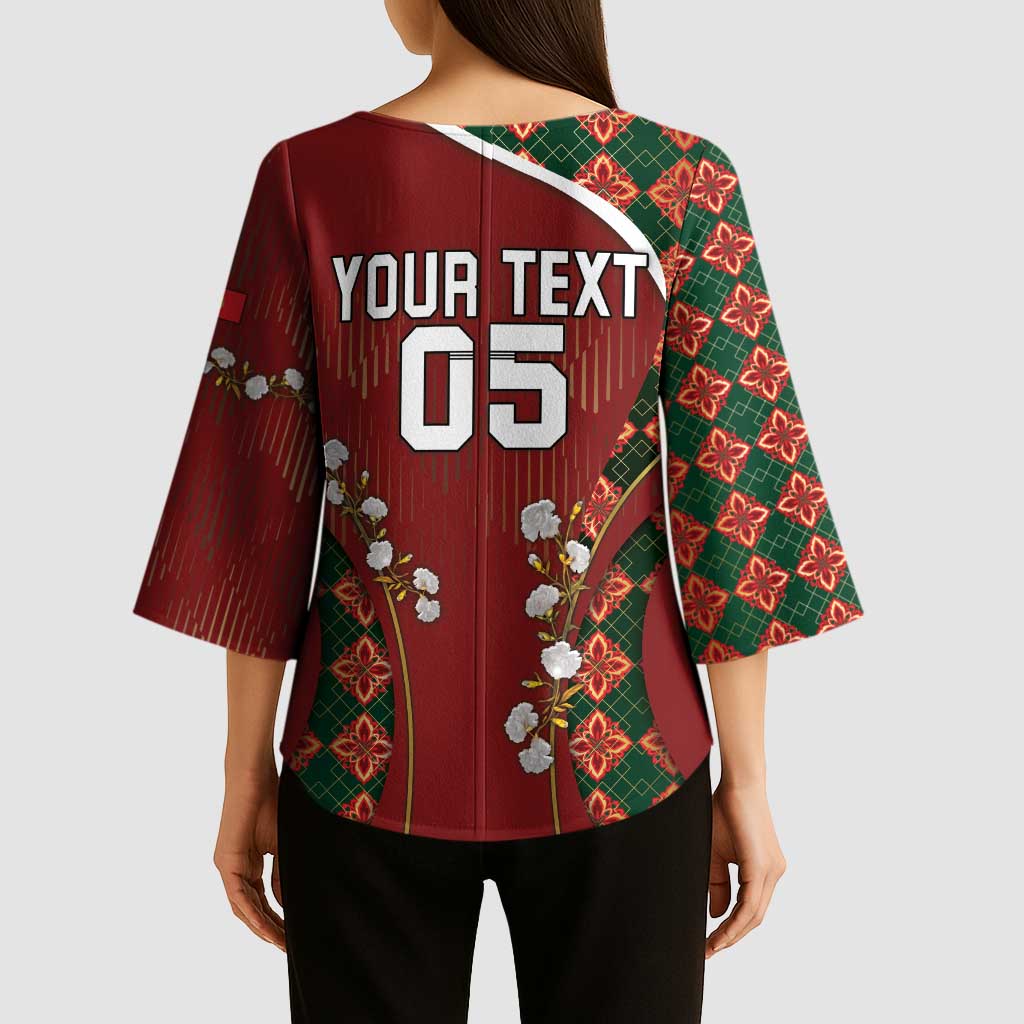 Custom Portugal Football Kimono Sleeve Blouse Floral Gold Carnation Crest Pattern Gold Accents