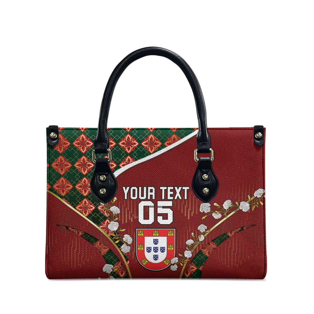 Custom Portugal Football Leather Bag Floral Gold Carnation Crest Pattern Gold Accents