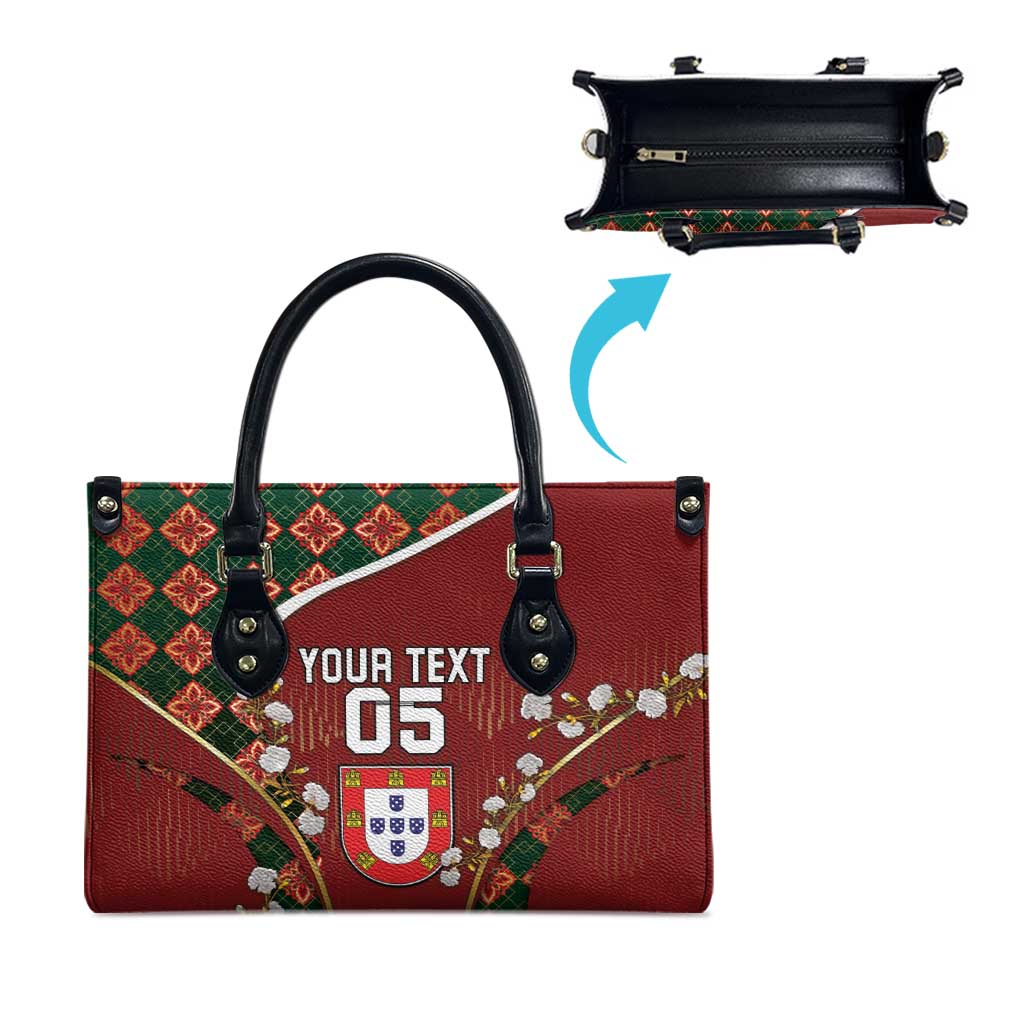 Custom Portugal Football Leather Bag Floral Gold Carnation Crest Pattern Gold Accents
