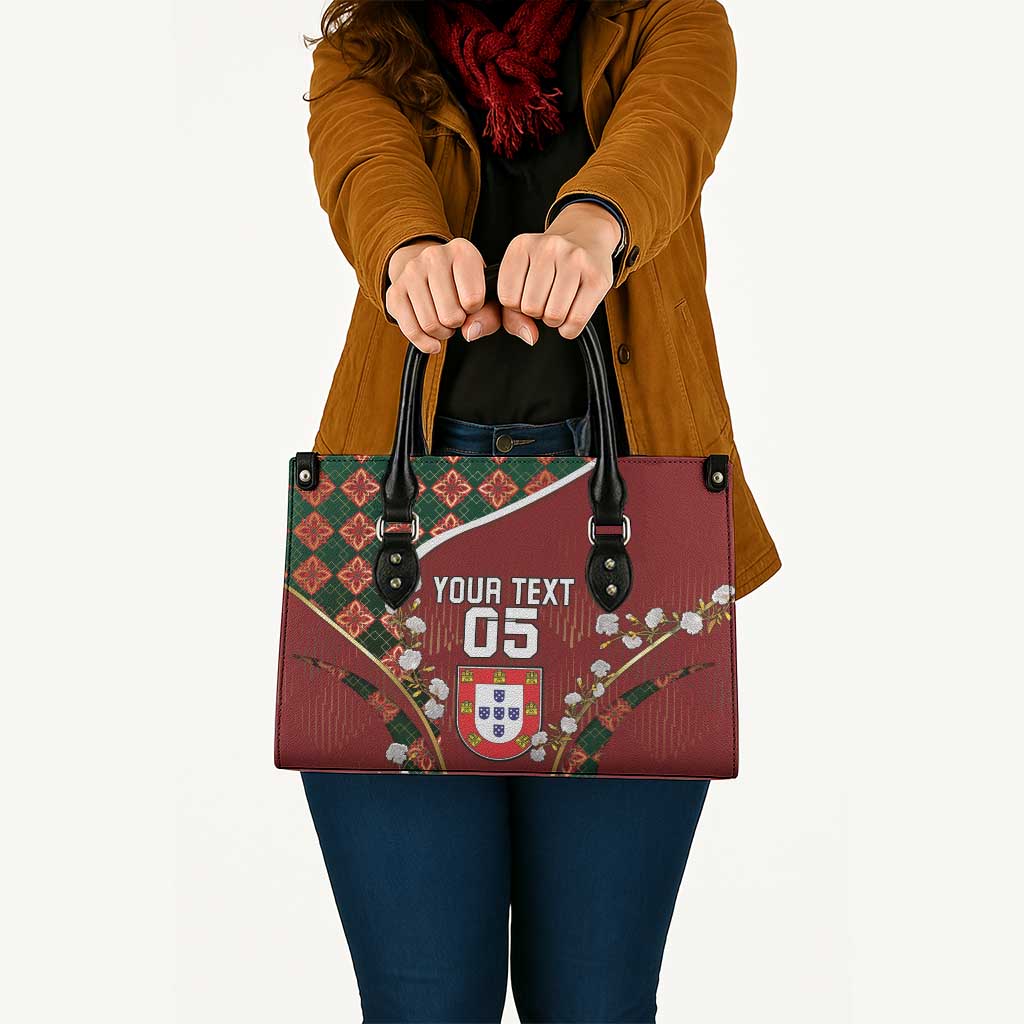 Custom Portugal Football Leather Bag Floral Gold Carnation Crest Pattern Gold Accents