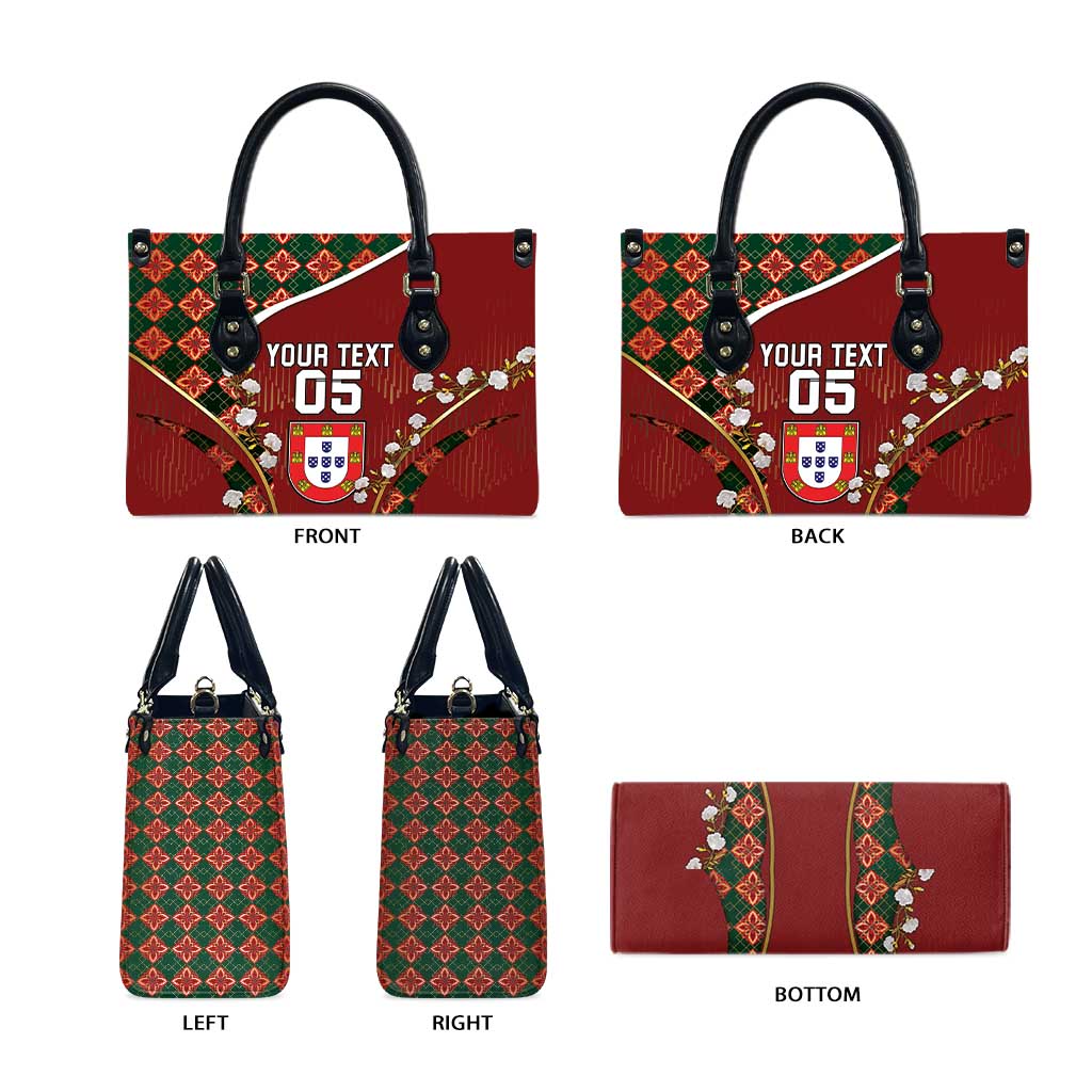 Custom Portugal Football Leather Bag Floral Gold Carnation Crest Pattern Gold Accents
