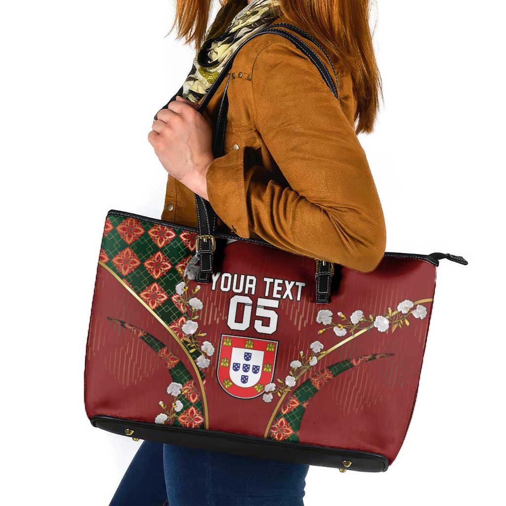 Custom Portugal Football Leather Tote Bag Floral Gold Carnation Crest Pattern Gold Accents