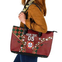 Custom Portugal Football Leather Tote Bag Floral Gold Carnation Crest Pattern Gold Accents
