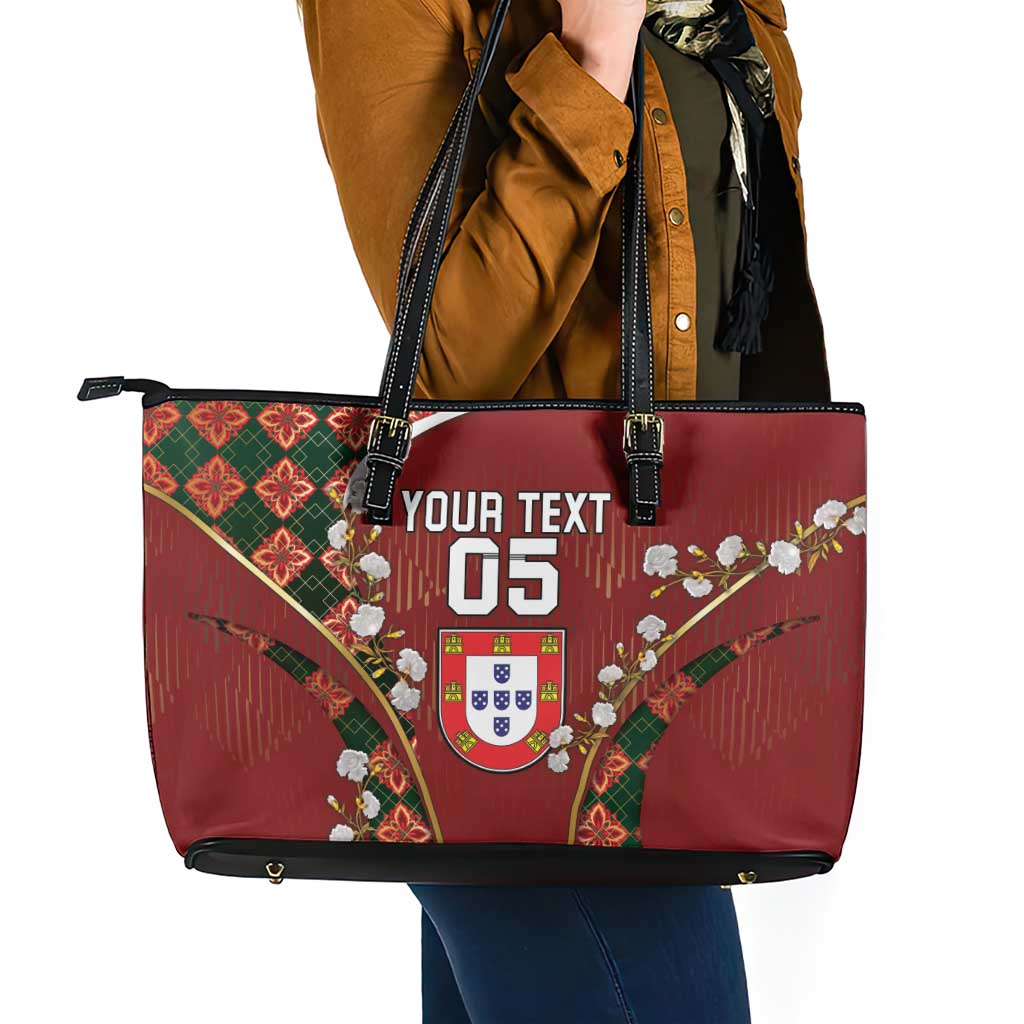 Custom Portugal Football Leather Tote Bag Floral Gold Carnation Crest Pattern Gold Accents
