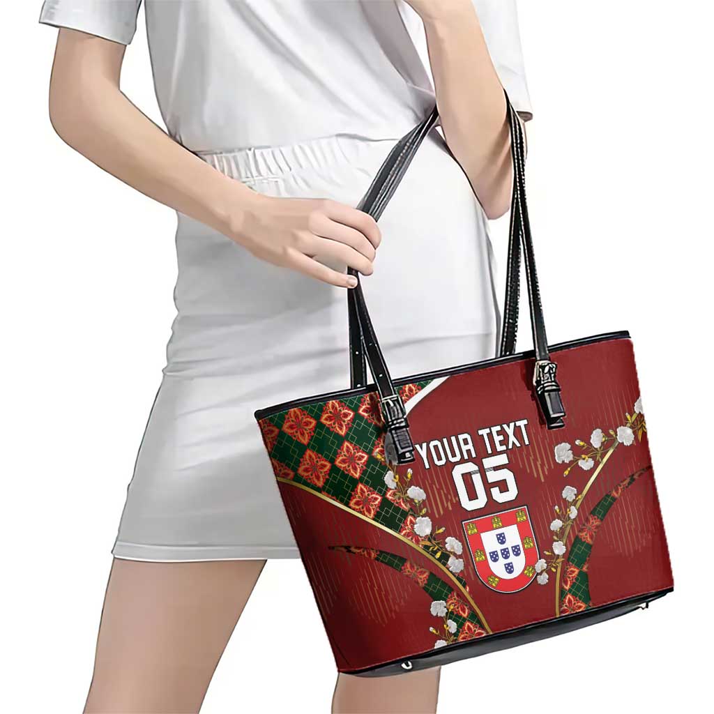 Custom Portugal Football Leather Tote Bag Floral Gold Carnation Crest Pattern Gold Accents