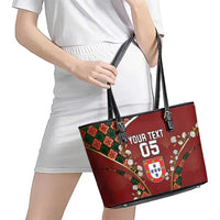 Custom Portugal Football Leather Tote Bag Floral Gold Carnation Crest Pattern Gold Accents