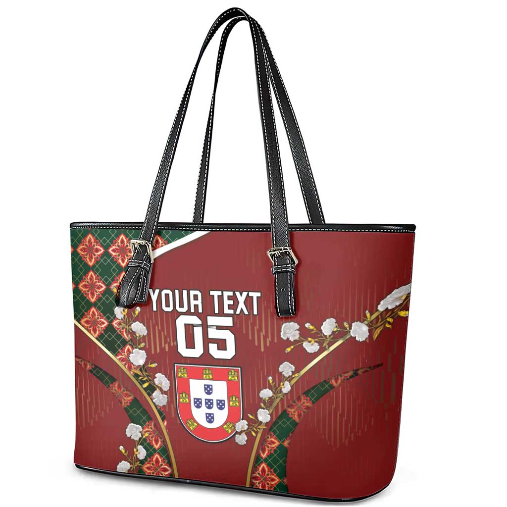 Custom Portugal Football Leather Tote Bag Floral Gold Carnation Crest Pattern Gold Accents