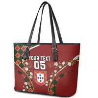 Custom Portugal Football Leather Tote Bag Floral Gold Carnation Crest Pattern Gold Accents